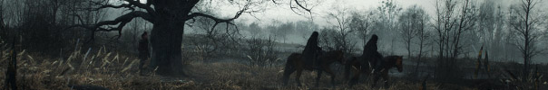 Witcher 3, zwei Reiter im nebligen Wald